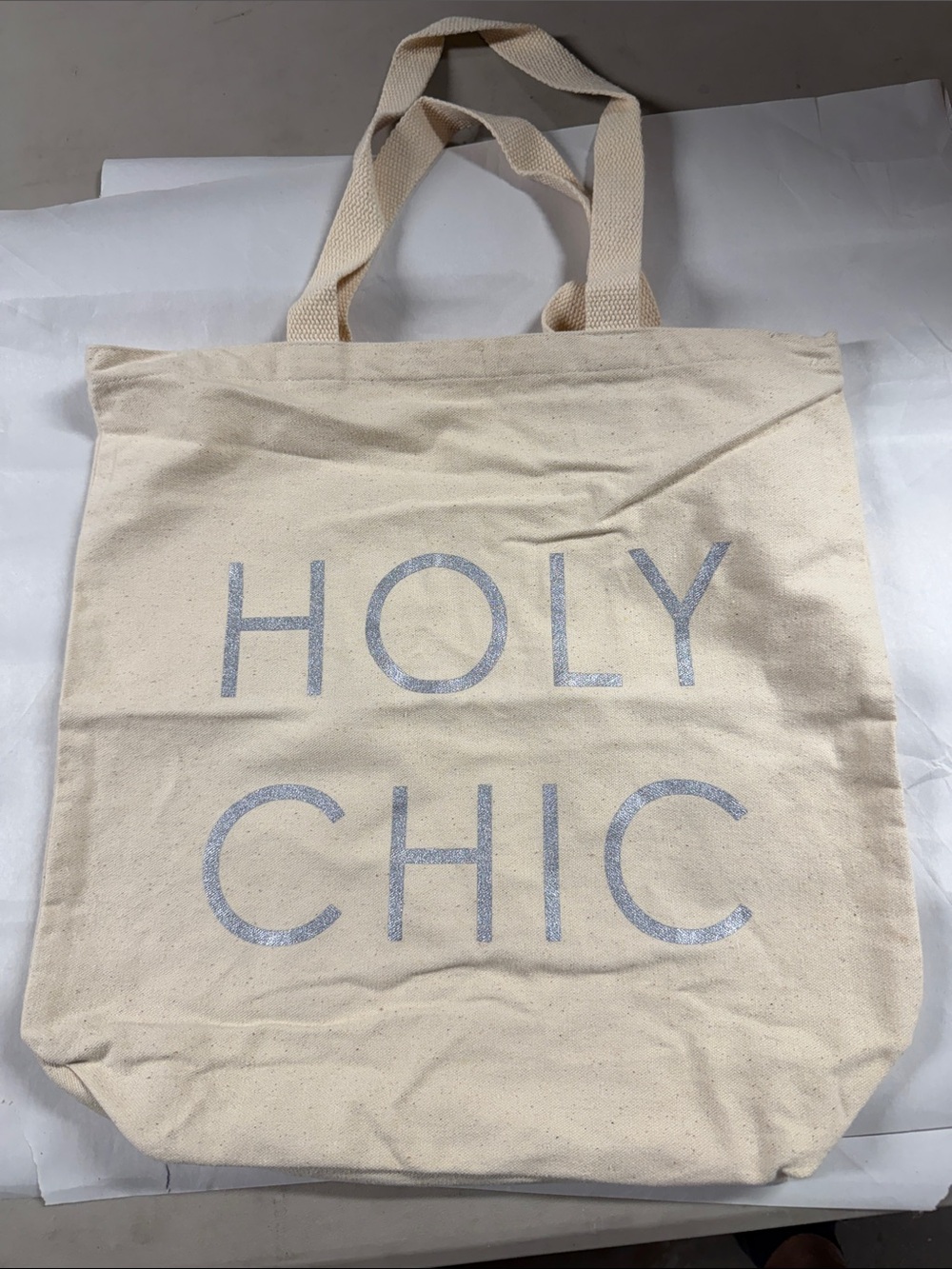 HOLY CHIC Canvas Tote Bag - Natural with Silver Letters